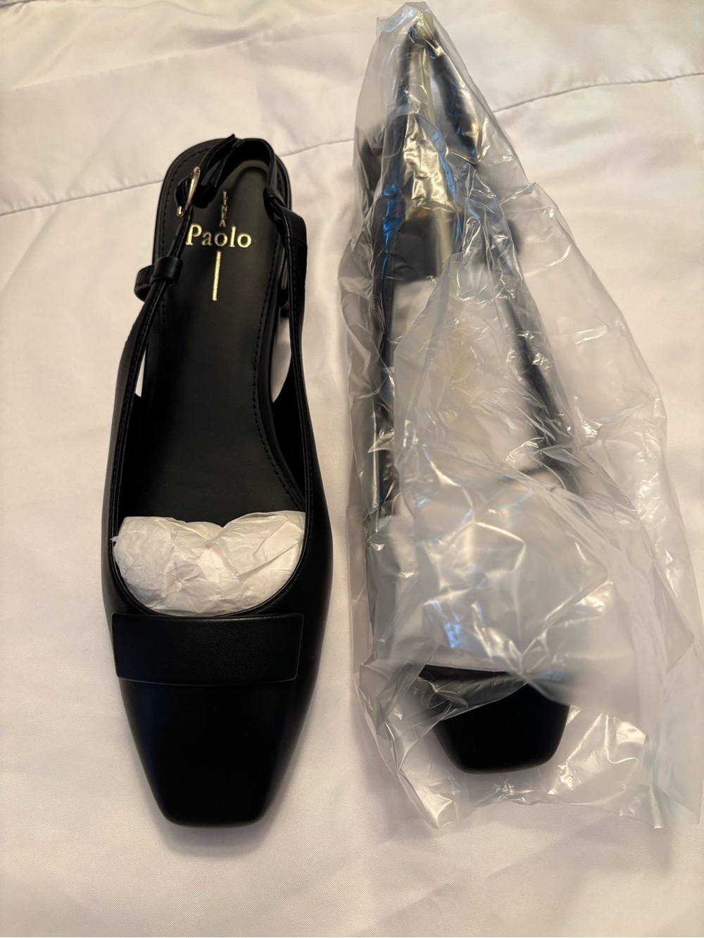Paolo Black Square-Toe Slingback Flats